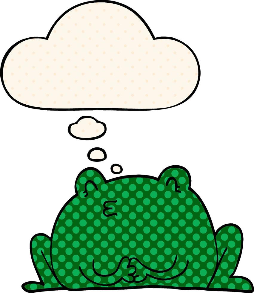 cute cartoon frog and thought bubble in comic book style vector