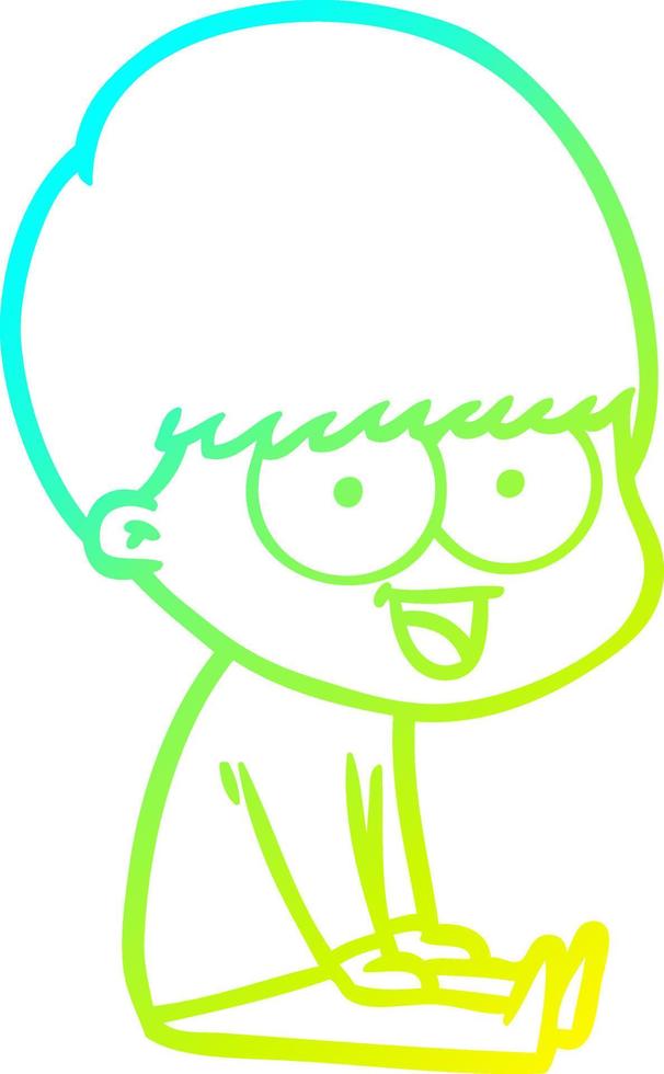 cold gradient line drawing happy cartoon boy vector
