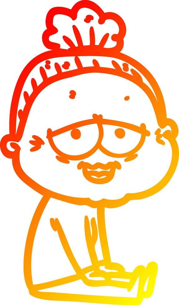 warm gradient line drawing cartoon happy old lady vector