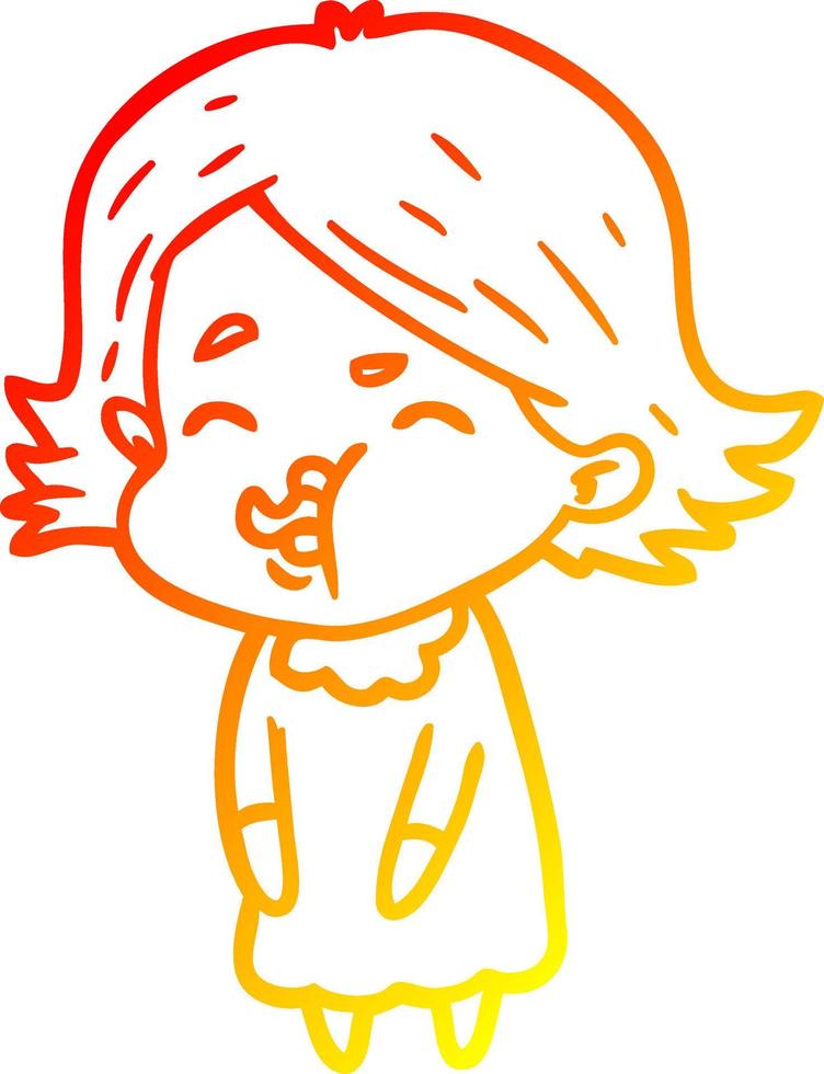 warm gradient line drawing cartoon girl pulling face vector