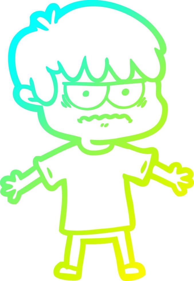 cold gradient line drawing annoyed cartoon boy vector