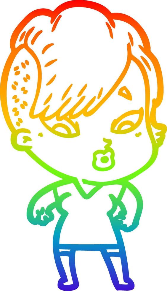 rainbow gradient line drawing cartoon surprised girl vector