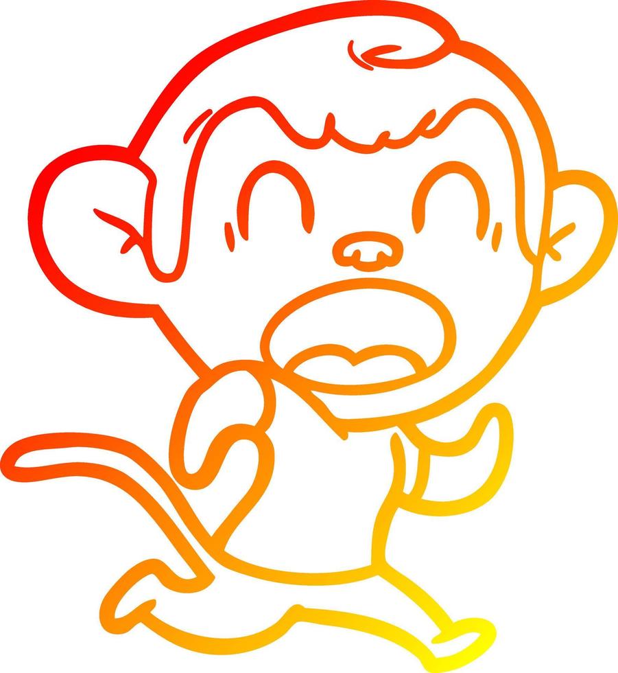 dibujo de línea de gradiente cálido gritando mono de dibujos animados corriendo vector
