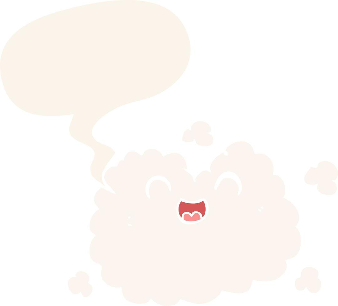 cartoon happy smoke cloud and speech bubble in retro style vector