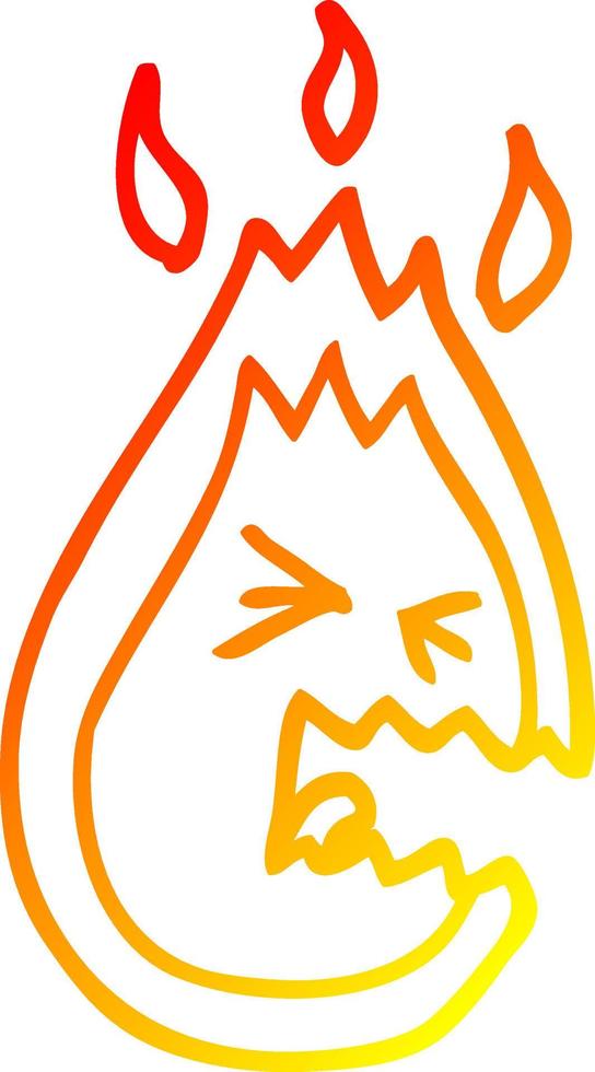 warm gradient line drawing cartoon hot angry flame vector