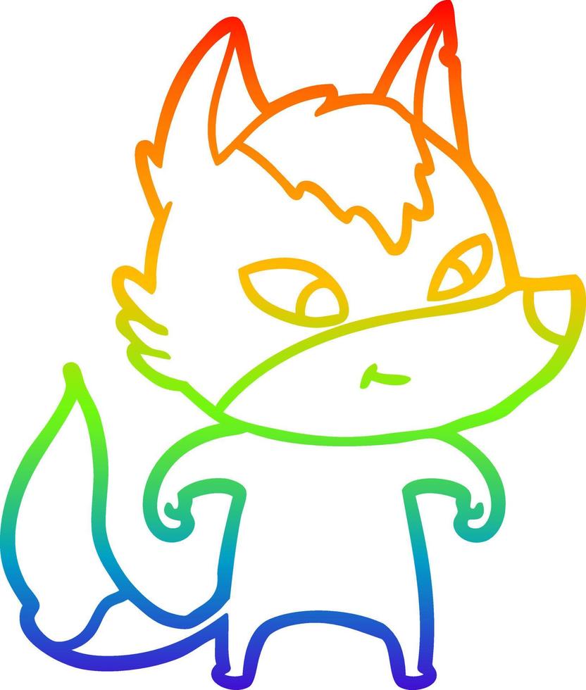 rainbow gradient line drawing friendly cartoon wolf vector