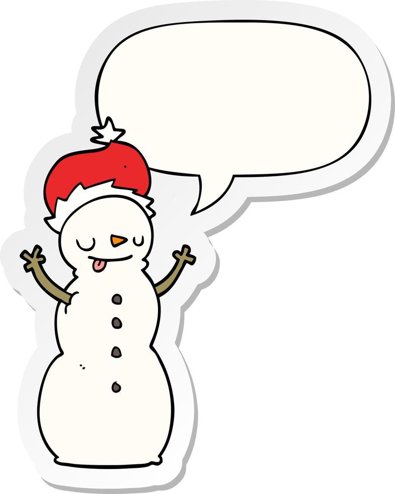 cartoon christmas snowman and speech bubble sticker vector