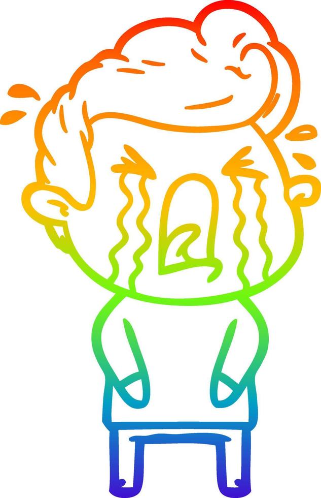 dibujo de línea de gradiente de arco iris hombre llorando de dibujos animados vector