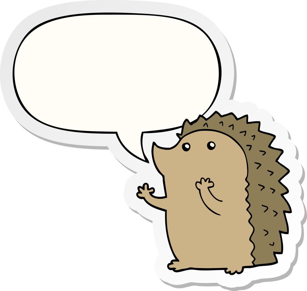 cartoon hedgehog and speech bubble sticker vector