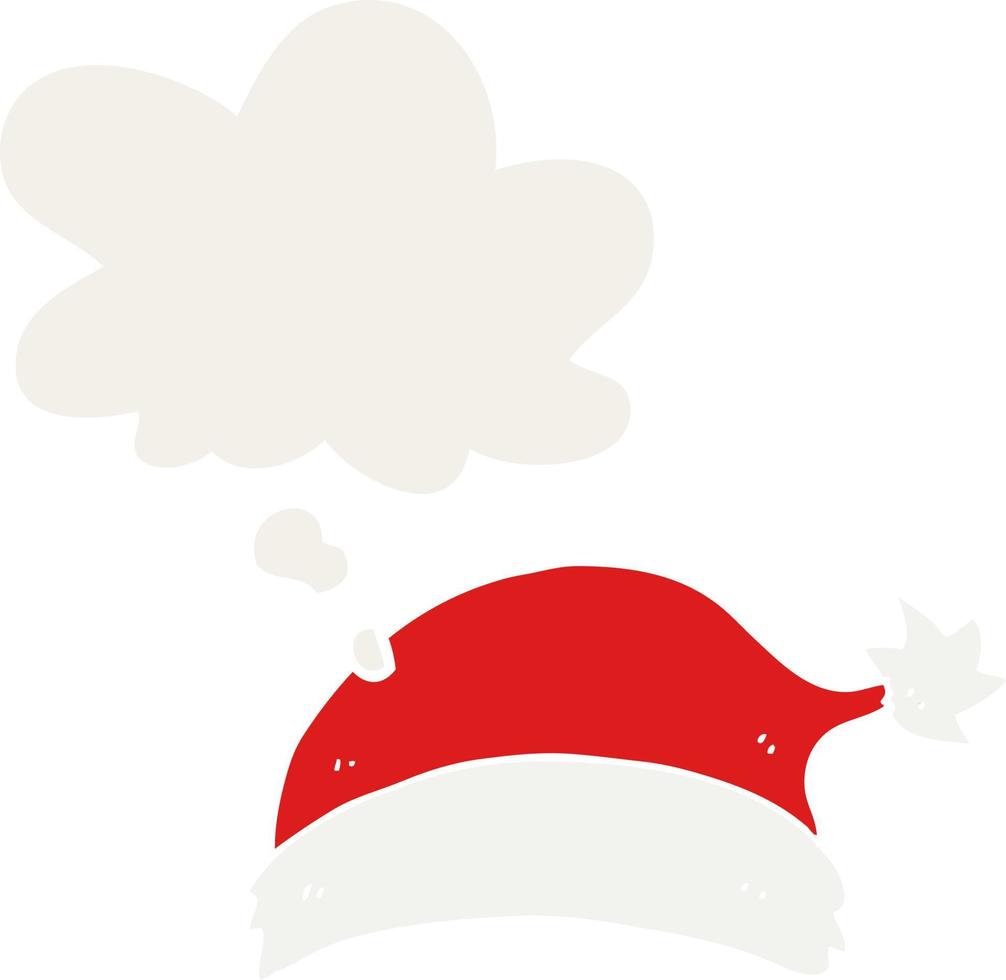 cartoon christmas hat and thought bubble in retro style vector