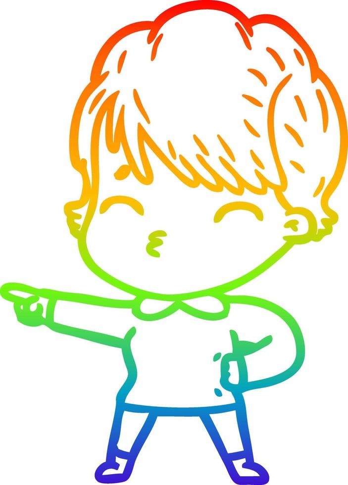 rainbow gradient line drawing cartoon woman thinking vector