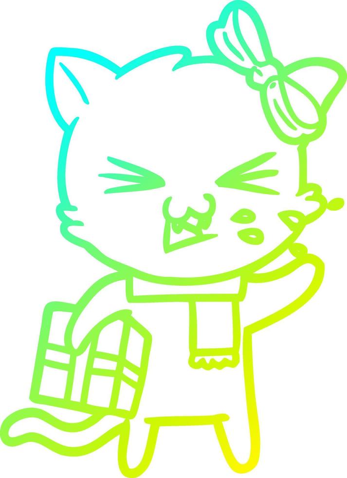 cold gradient line drawing cartoon cat vector