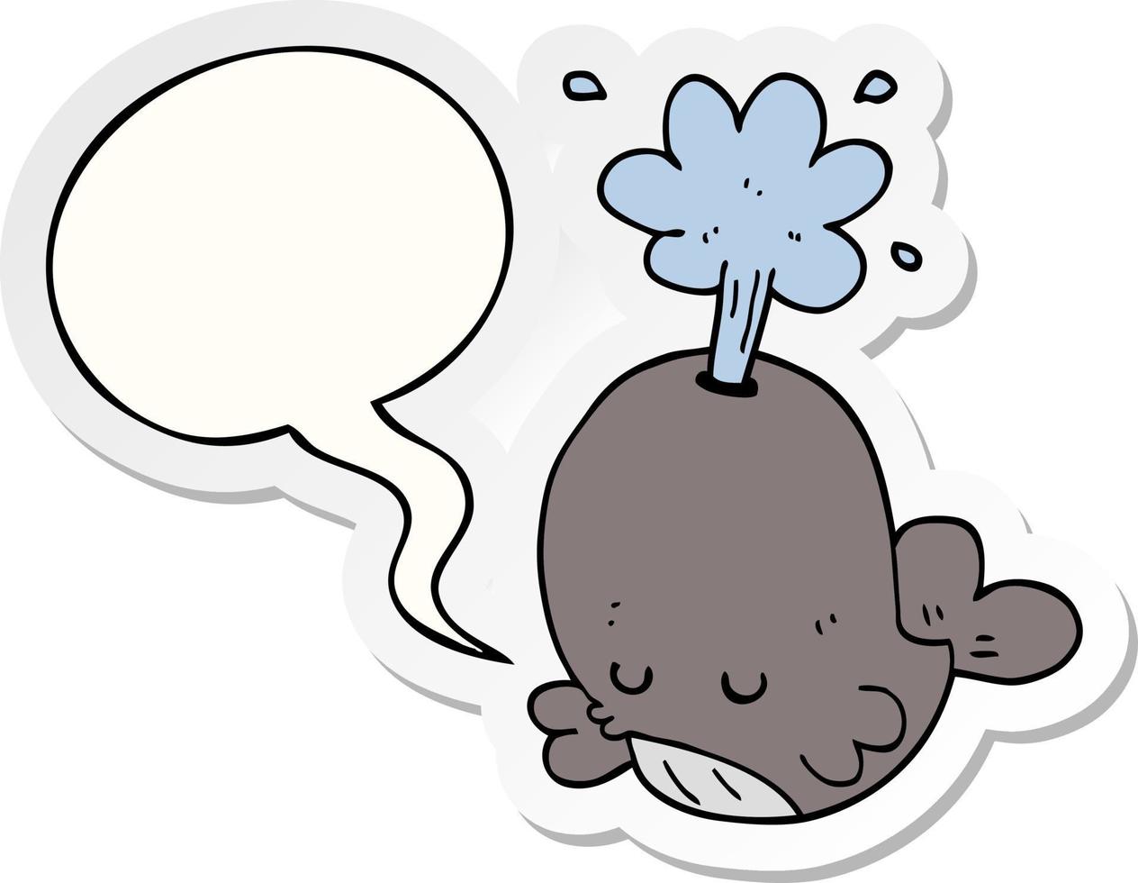 cartoon spouting whale and speech bubble sticker vector