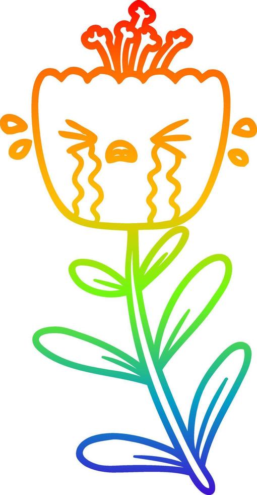 rainbow gradient line drawing cartoon crying flower vector