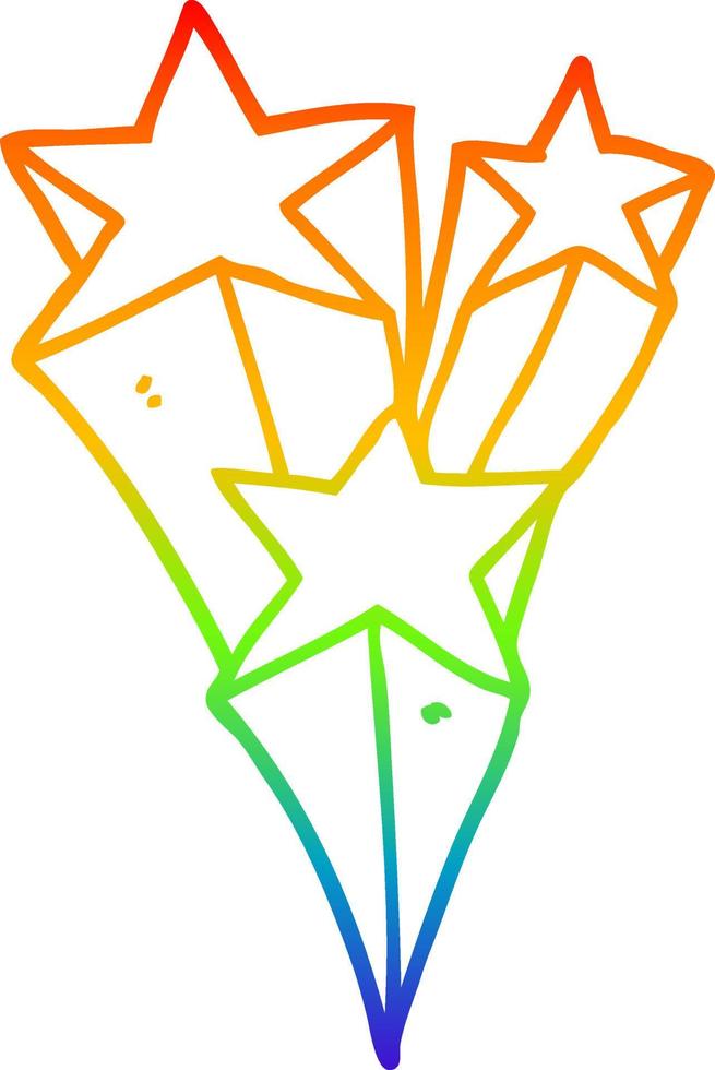 rainbow gradient line drawing cartoon shooting stars vector