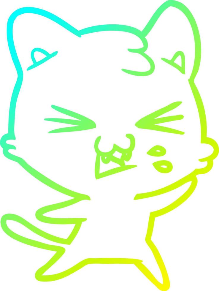 cold gradient line drawing cartoon cat hissing vector