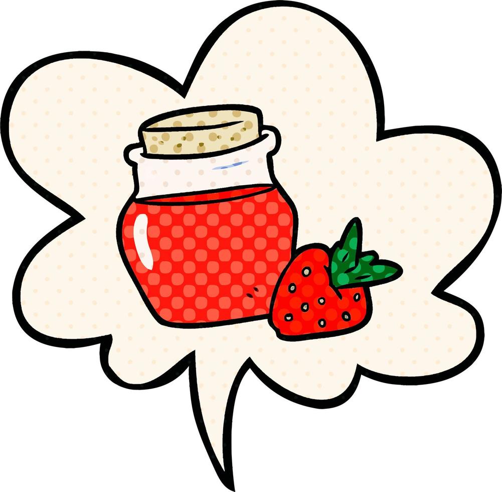 cartoon jar of strawberry jam and speech bubble in comic book style vector