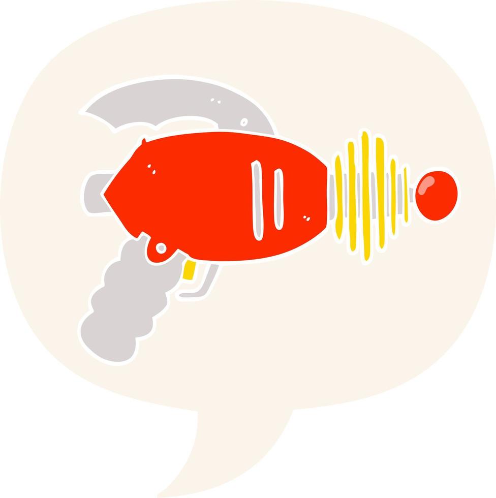 cartoon ray gun and speech bubble in retro style vector