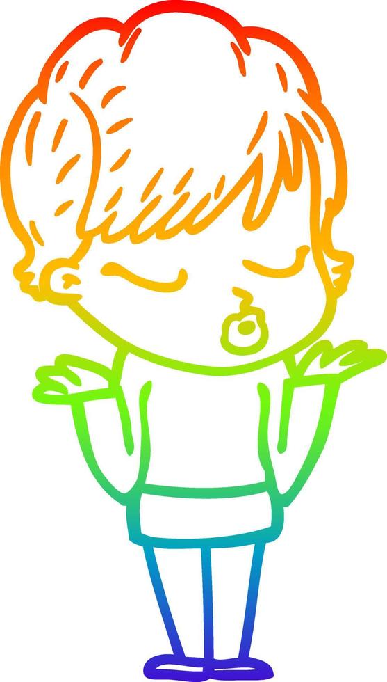 rainbow gradient line drawing cartoon woman with eyes shut vector