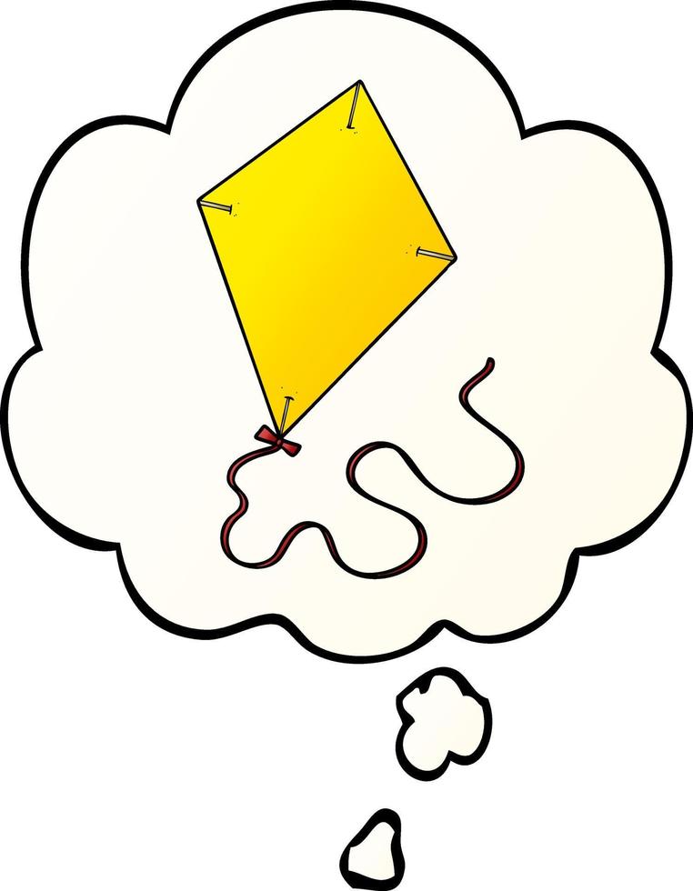 cartoon flying kite and thought bubble in smooth gradient style vector
