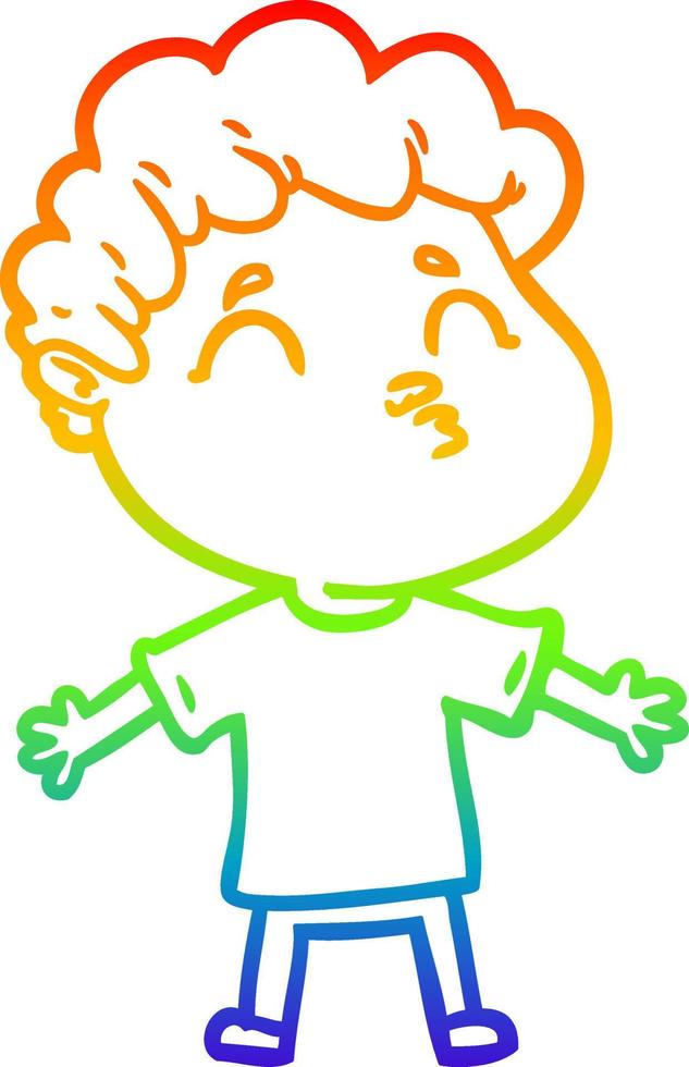 rainbow gradient line drawing cartoon man pouting vector