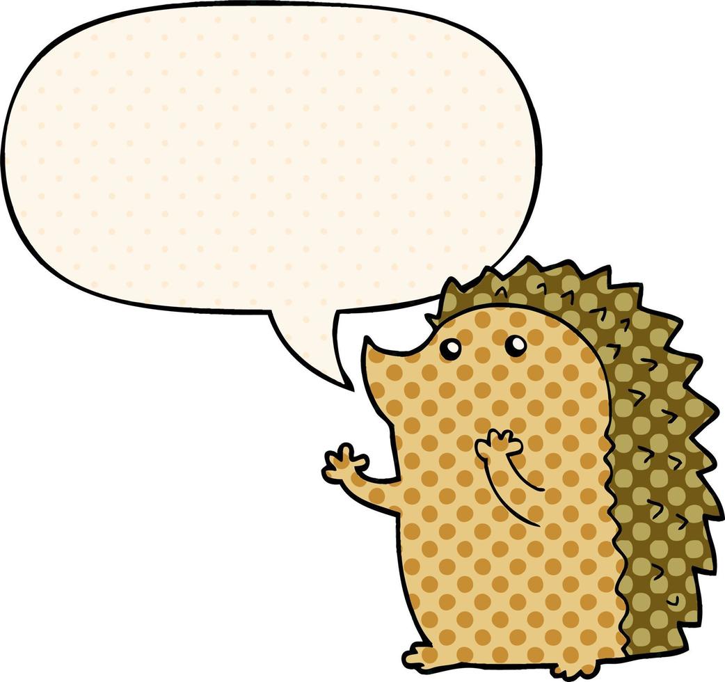cartoon hedgehog and speech bubble in comic book style vector