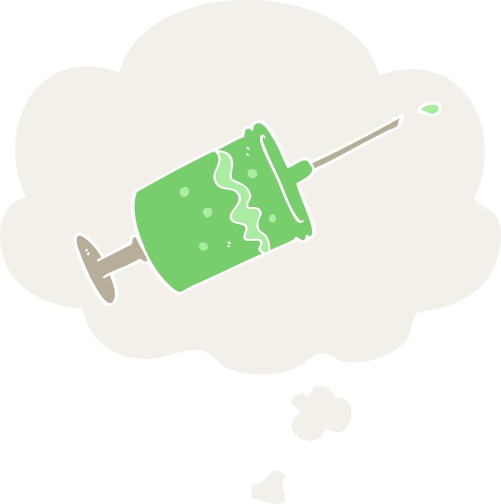 cartoon syringe needle and thought bubble in retro style vector