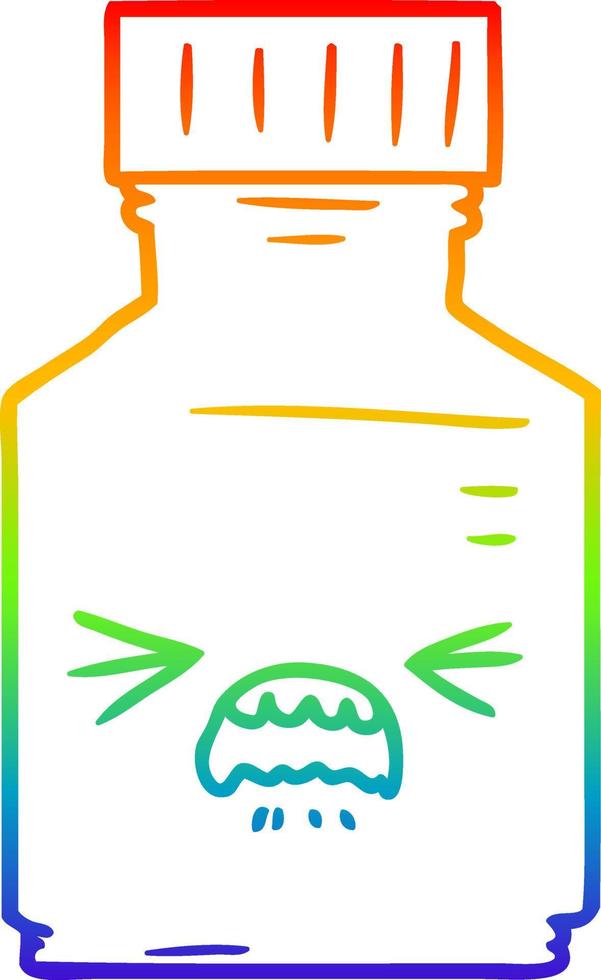 rainbow gradient line drawing cartoon pill jar vector