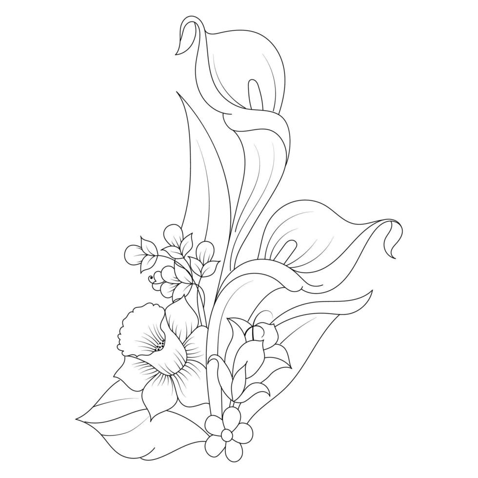 arte lineal de flores, ilustración floral vector