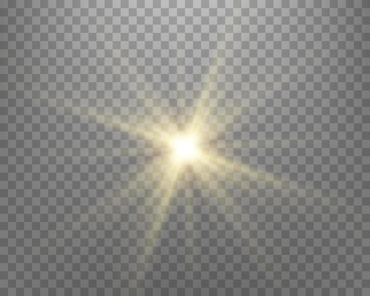 Sunlight lens flare, sun flash with rays and spotlight. Vector illustration.