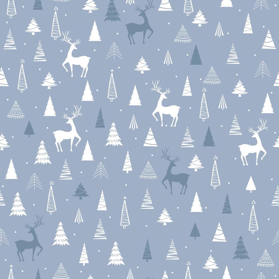 Seamless vector pattern with Christmas tree, deer and snow. Can be used  for fabric, phone case and wrapping paper.