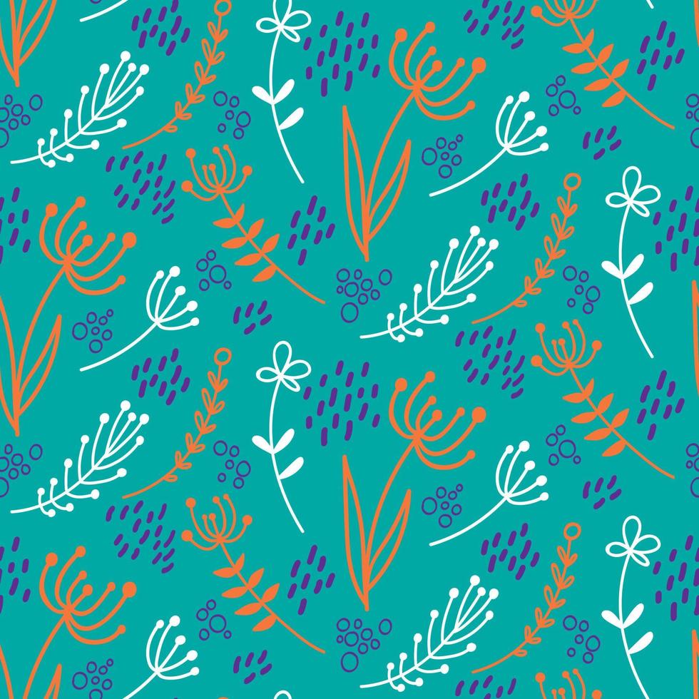 Abstract floral seamless pattern with doodle elements. vector