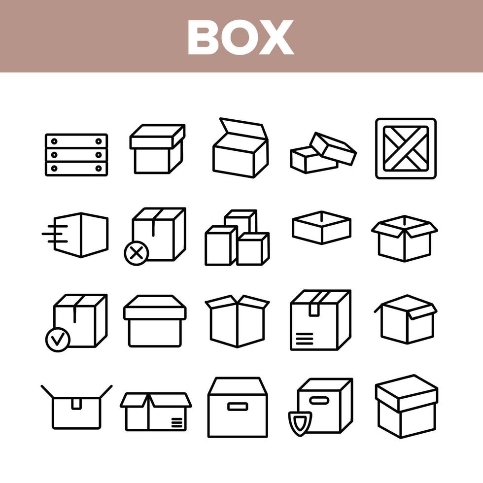Box Carton Package Collection Icons Set Vector