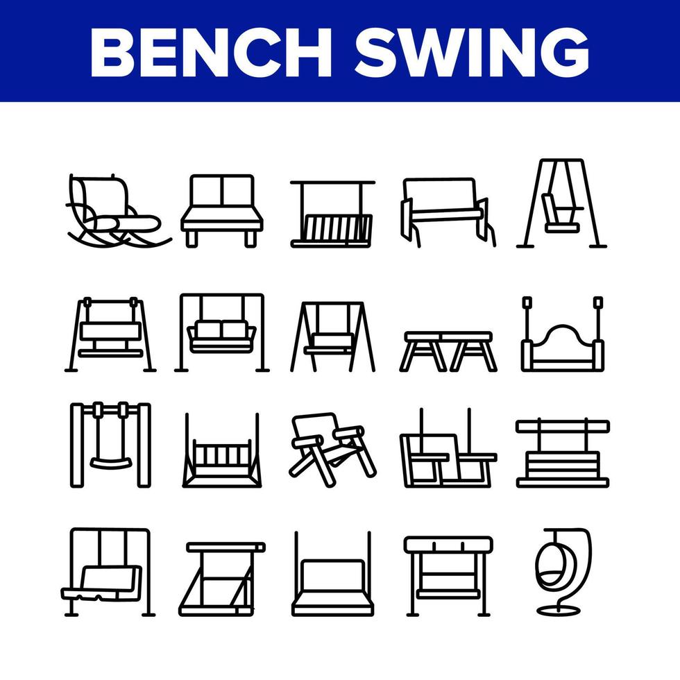 Bench Swing Furniture Collection Icons Set Vector