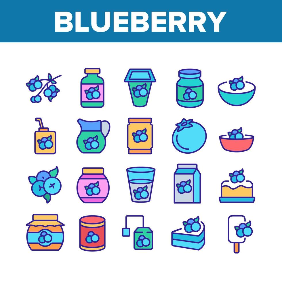 Blueberry Berry Food Collection Icons Set Vector