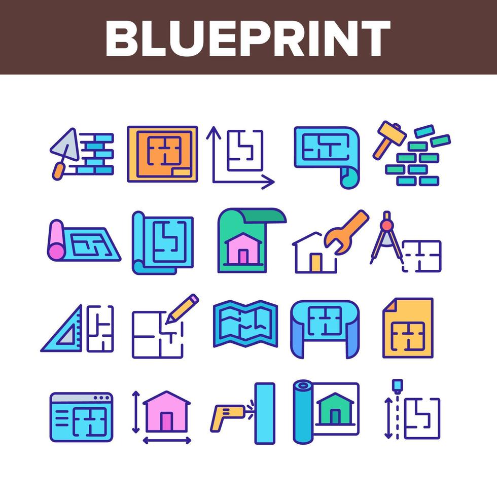 conjunto de iconos de colección de arquitectura blueprint vector