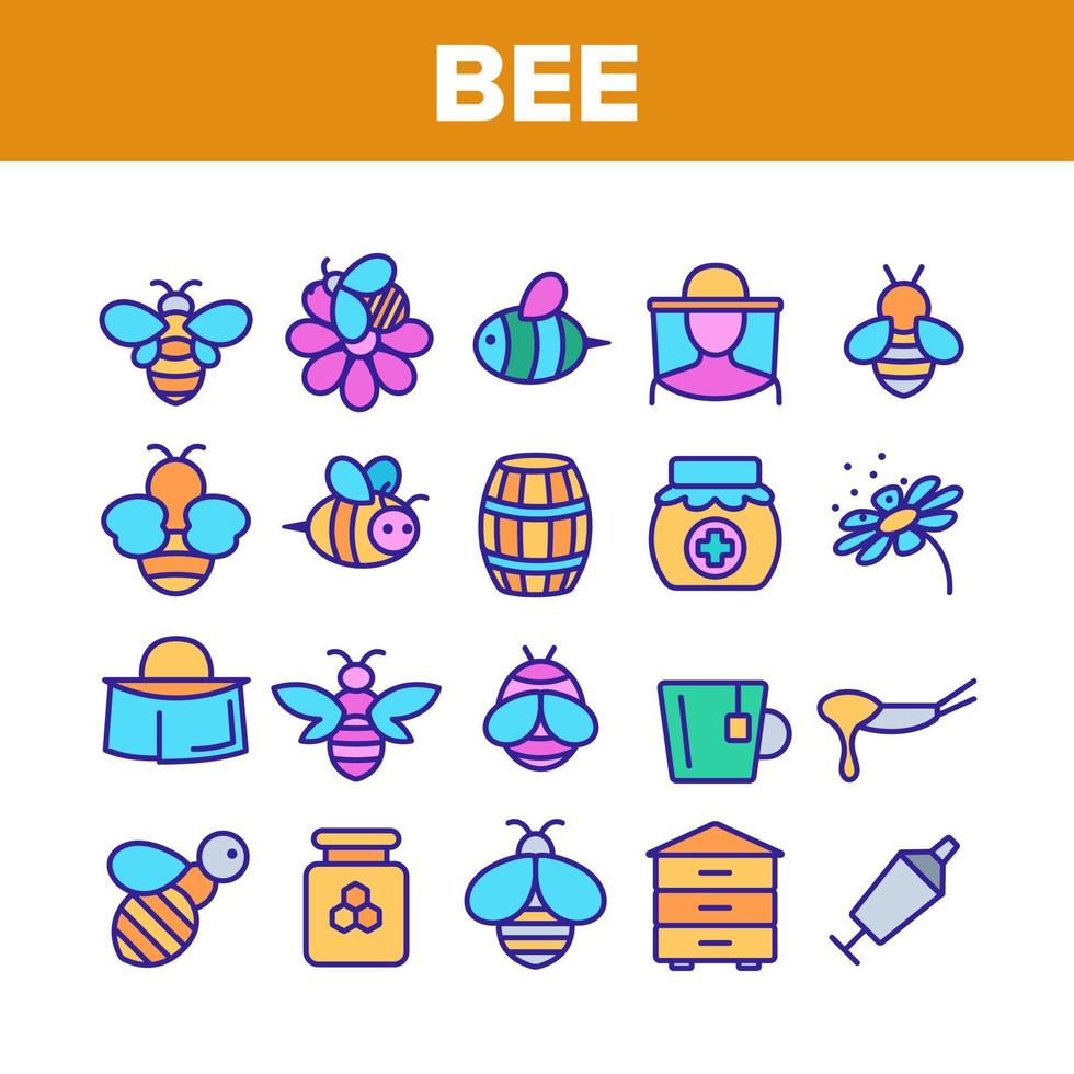 Bee And Honey Collection Elements Icons Set Vector