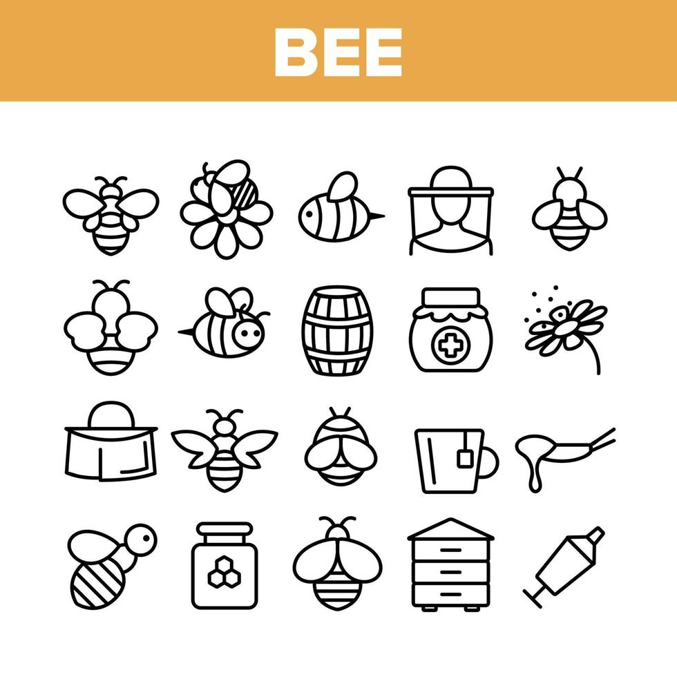 conjunto de iconos de elementos de colección de abeja y miel vector