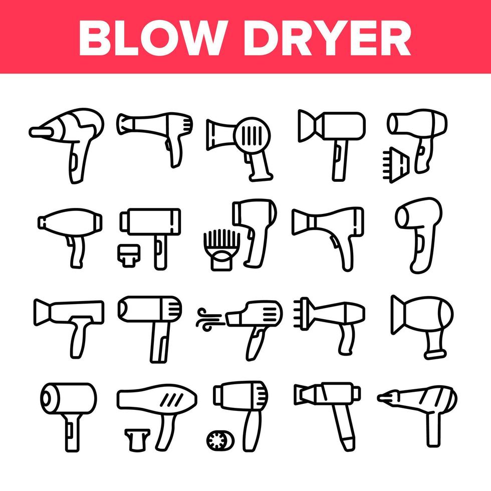 Blow Dryer Device Collection Icons Set Vector