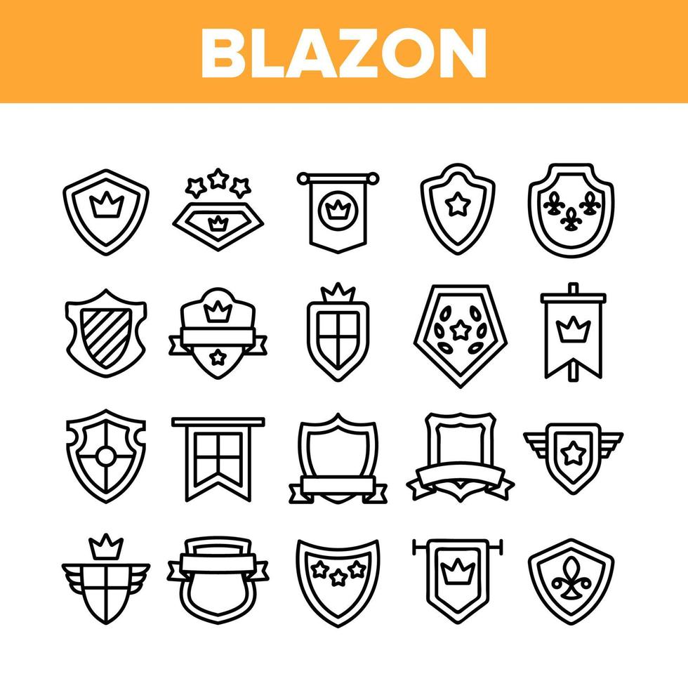 Blazon Shield Shapes Collection Icons Set Vector