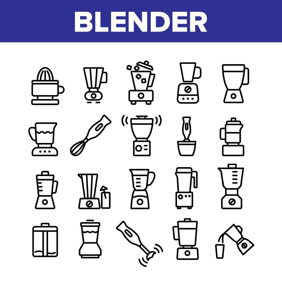 Blender Kitchen Tool Collection Icons Set Vector