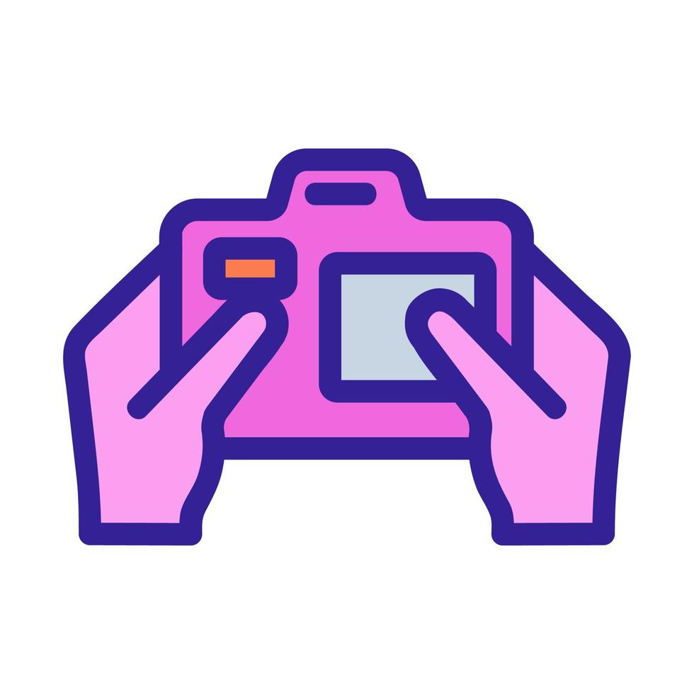 Camera in the hands of the icon vector. Isolated contour symbol illustration vector