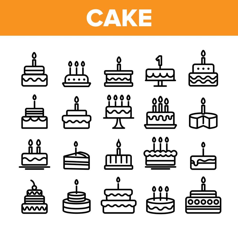 Collection Birthday Cake Sign Icons Set Vector