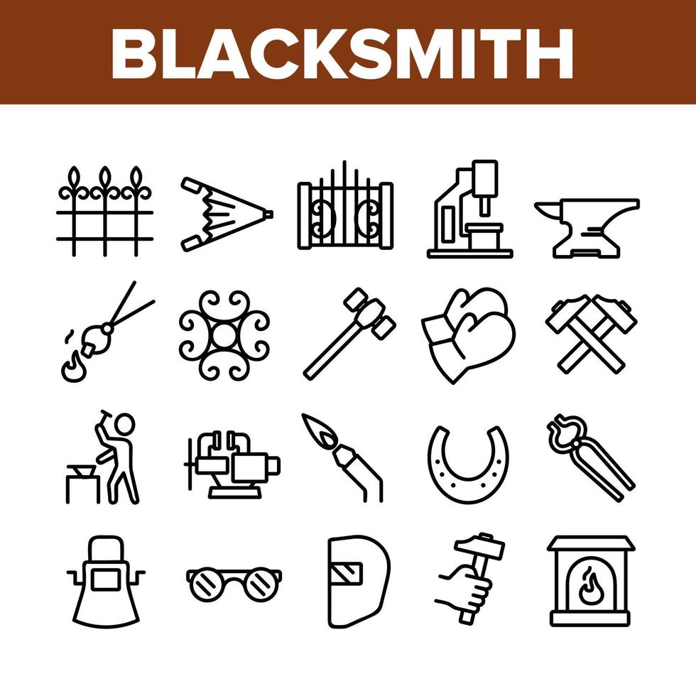 Blacksmith Collection Elements Icons Set Vector