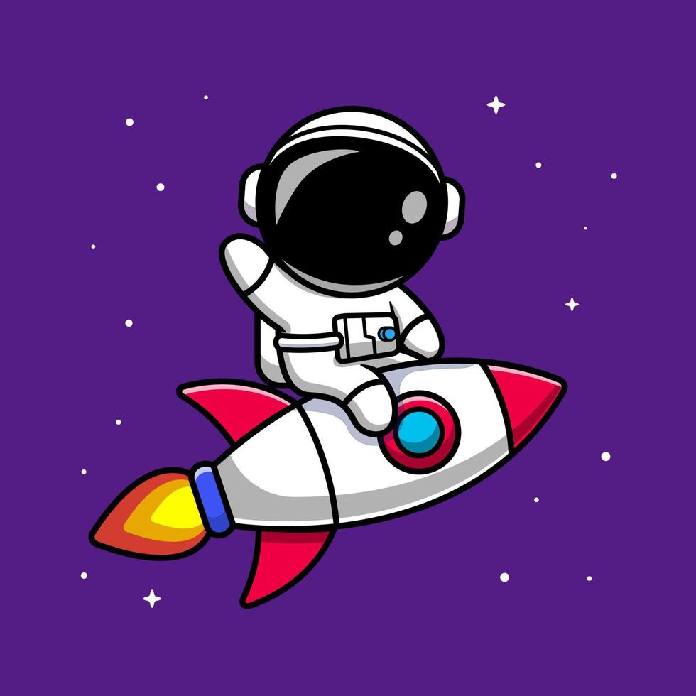 Astronaut Riding Rocket Cartoon Vector Icon Illustration.  Science Technology Icon Concept Isolated Premium Vector.  Flat Cartoon Style