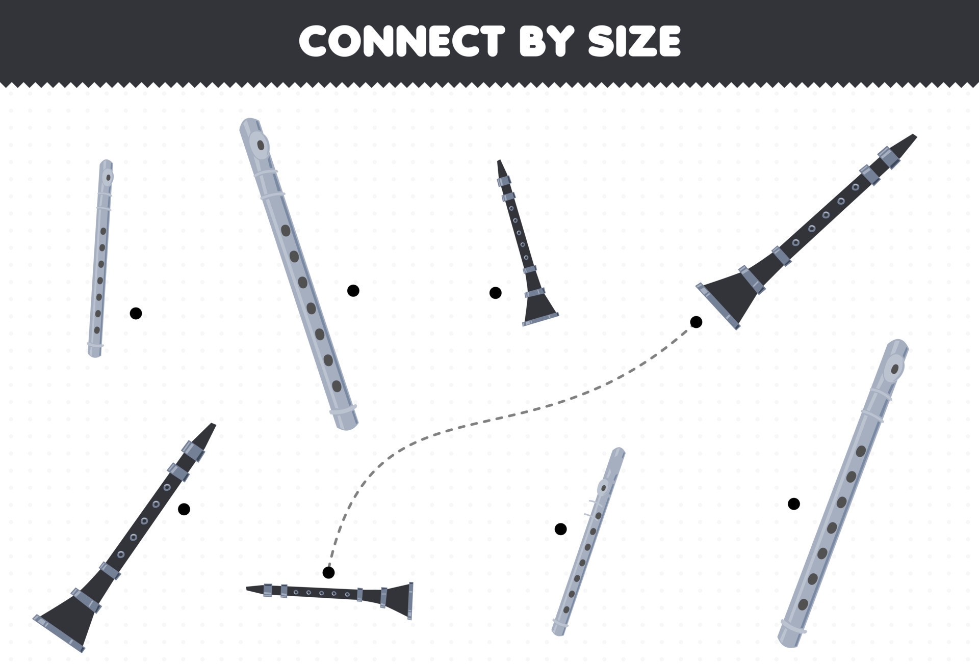 juego educativo para niños conectado por el tamaño de la hoja de