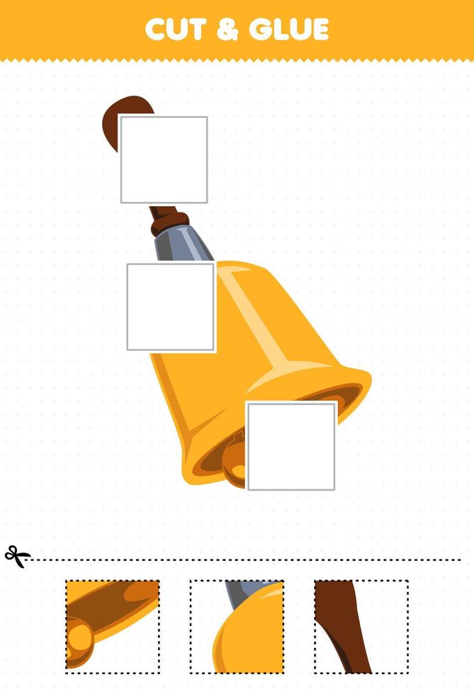 Education game for children cut and glue cut parts of cartoon music instrument bell and glue them printable worksheet vector