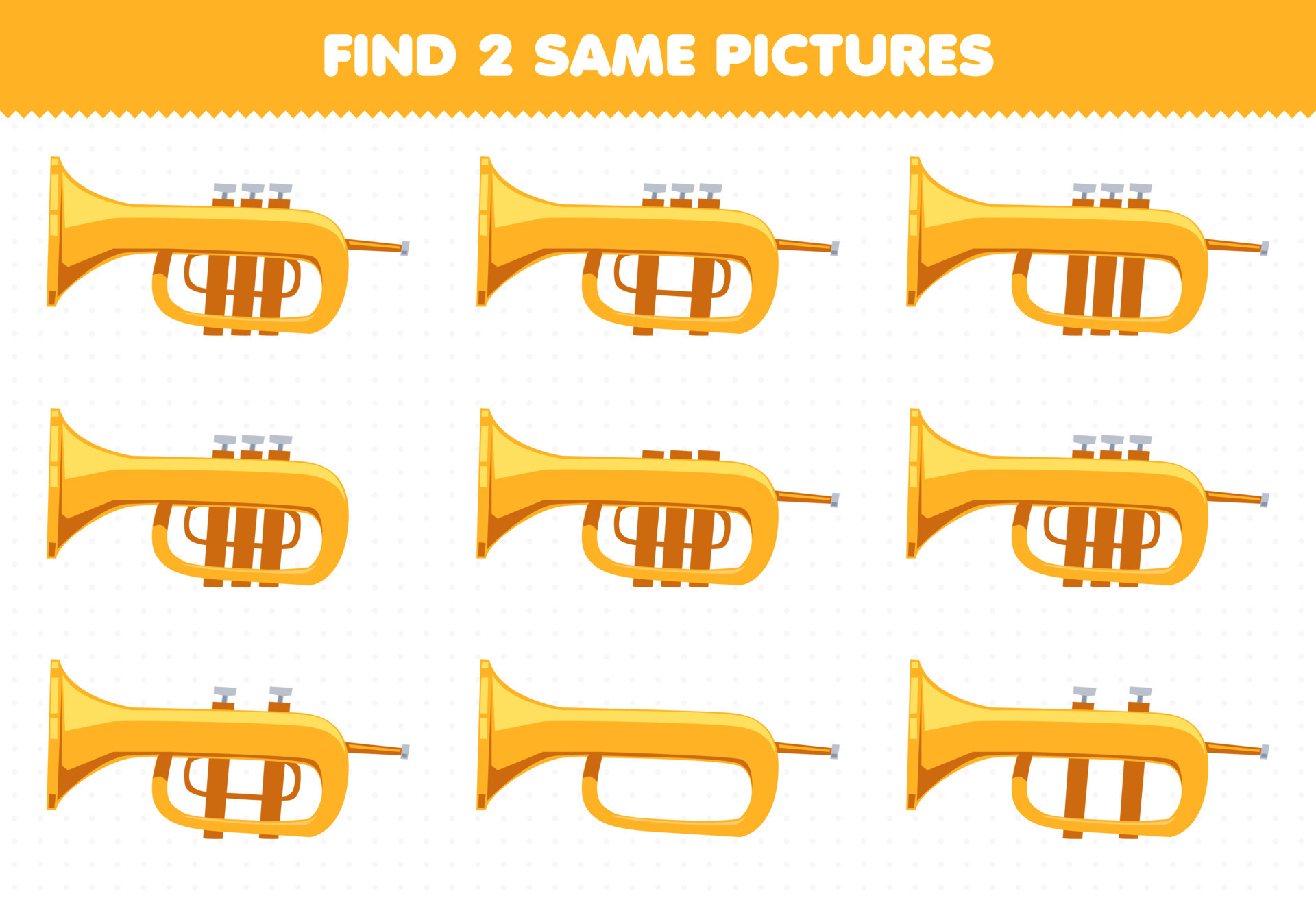 Education game for children find two same pictures cartoon music instrument trumpet printable worksheet 9989609 Vector Art at Vecteezy Education game for children find two same pictures cartoon music instrument trumpet printable worksheet 9989609 Vector Art at Vecteezy