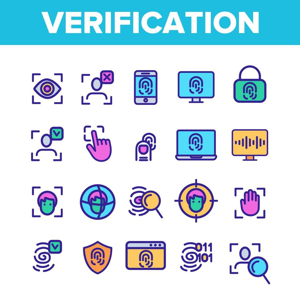 conjunto de iconos de línea de color de vector de verificación de identificación