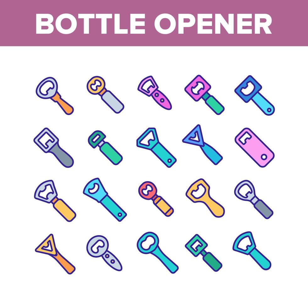 Bottle Opener Collection Elements Icons Set Vector